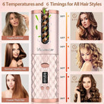 Wireless Electric Hair Curler Portable Travel Home Use 6 Timing 6 Temp. LED Cordless Automatic Hair Curler for Curls or Waves