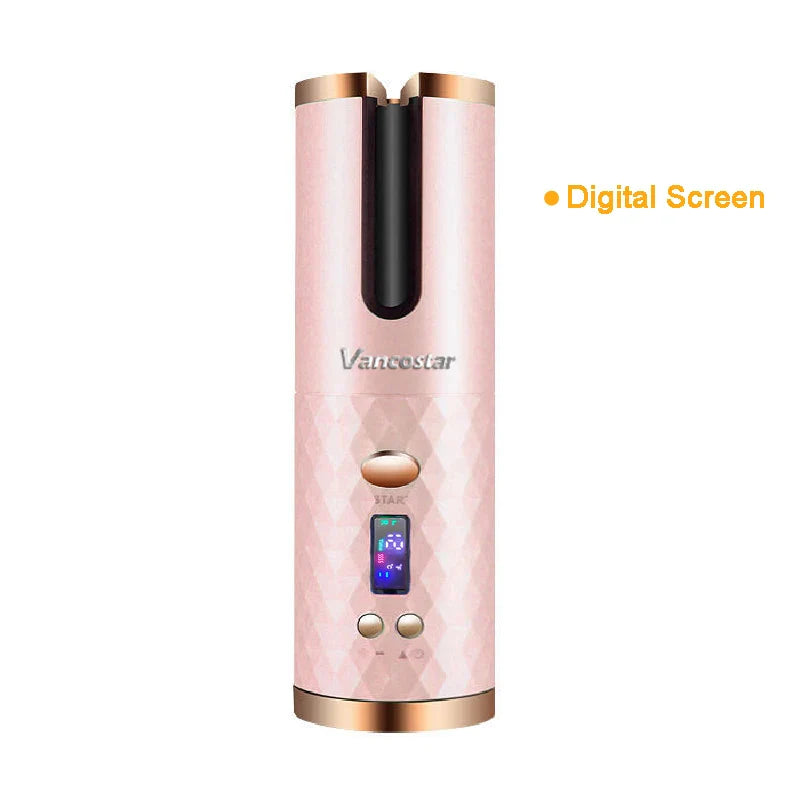 Wireless Electric Hair Curler Portable Travel Home Use 6 Timing 6 Temp. LED Cordless Automatic Hair Curler for Curls or Waves