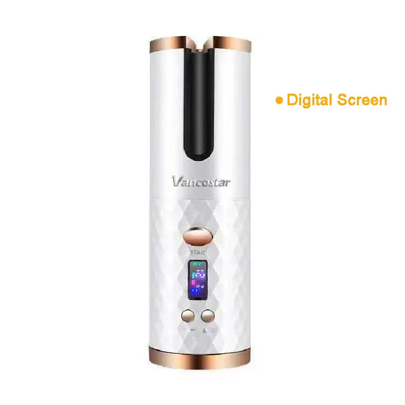 Wireless Electric Hair Curler Portable Travel Home Use 6 Timing 6 Temp. LED Cordless Automatic Hair Curler for Curls or Waves